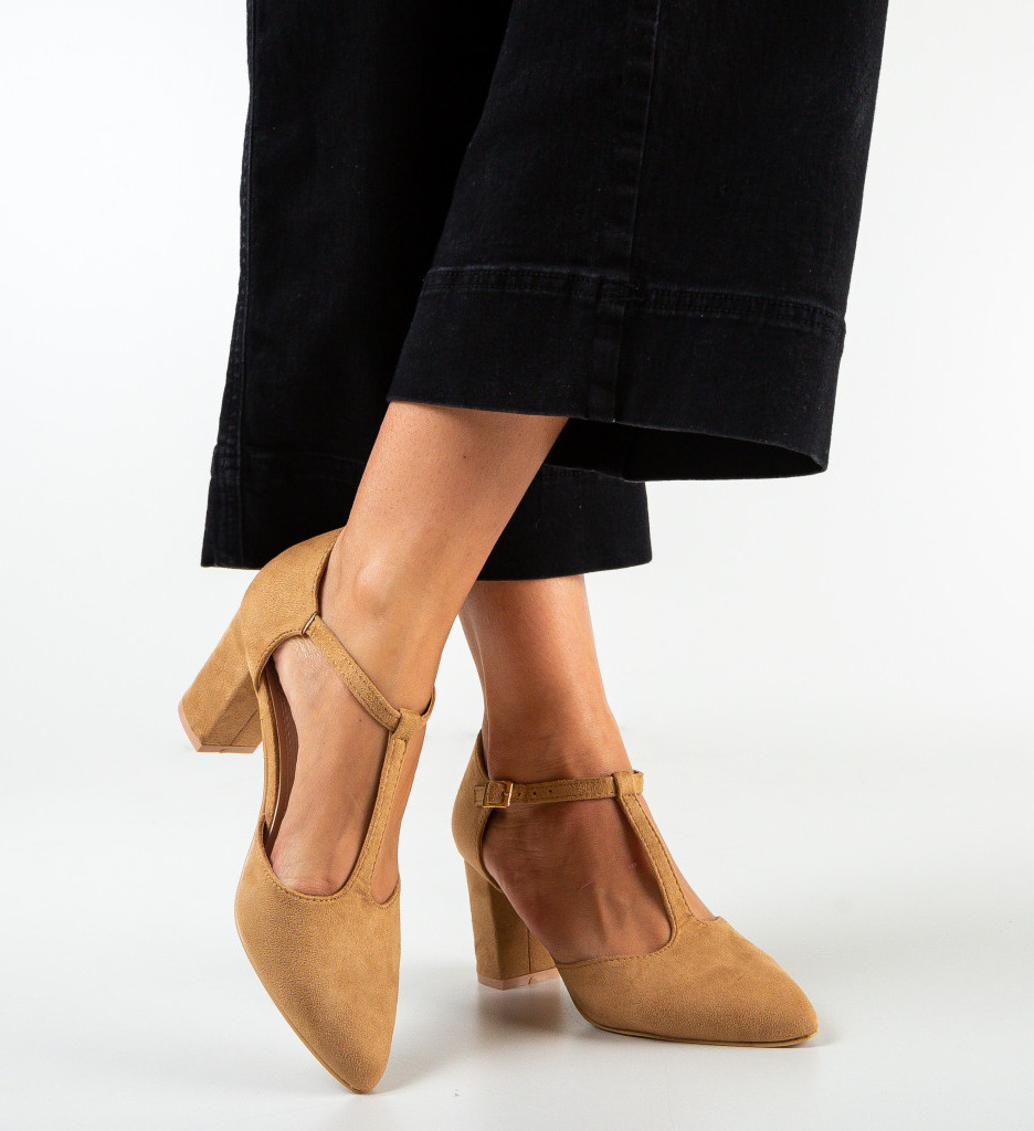 Pantofi Serio Camel eleganți cu toc - imagine 2