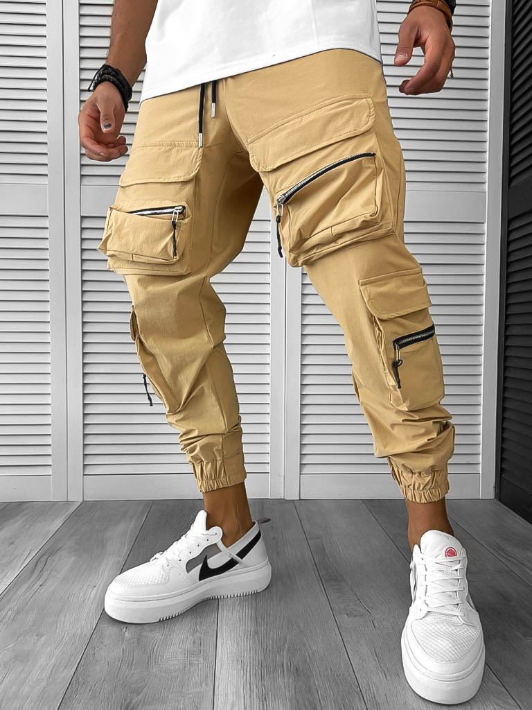 Pantaloni Trening Cargo Conici Maro - Stil Urban