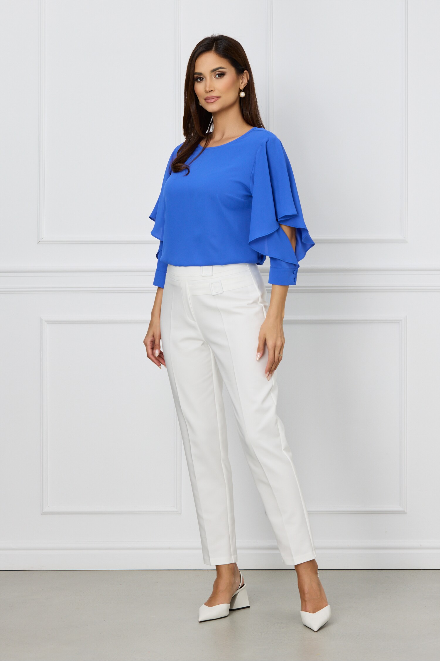 Pantaloni Atena albi eleganți cu catarame