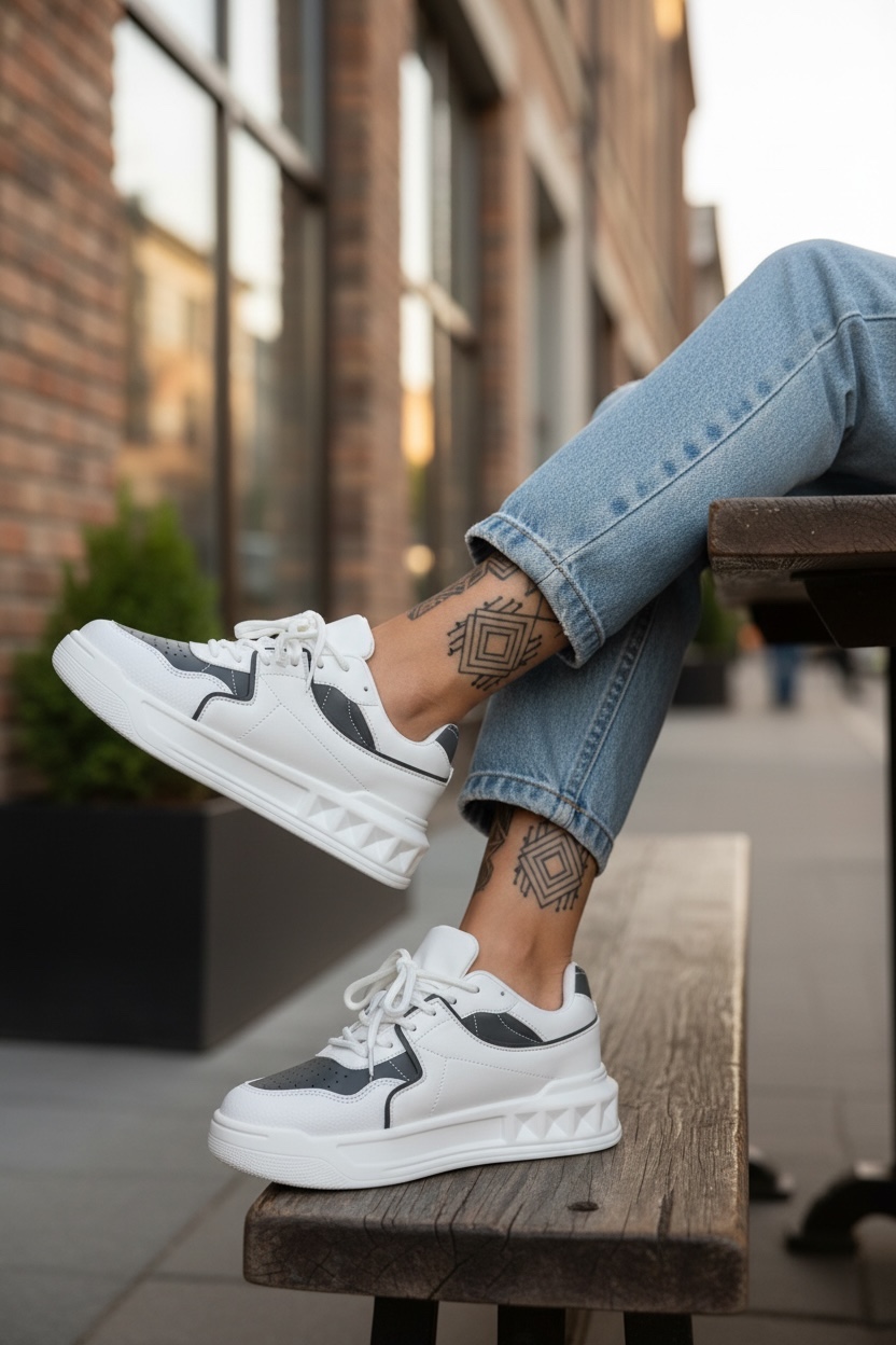 Adidasi dama casual  albi cu gri  VLT L77