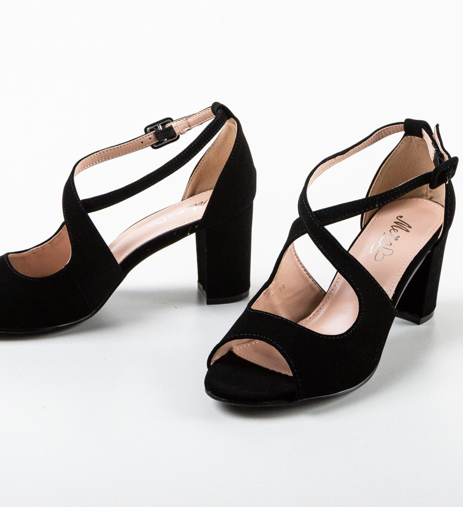 Sandale Dama Bamonos Negre cu Toc Elegante - imagine 6