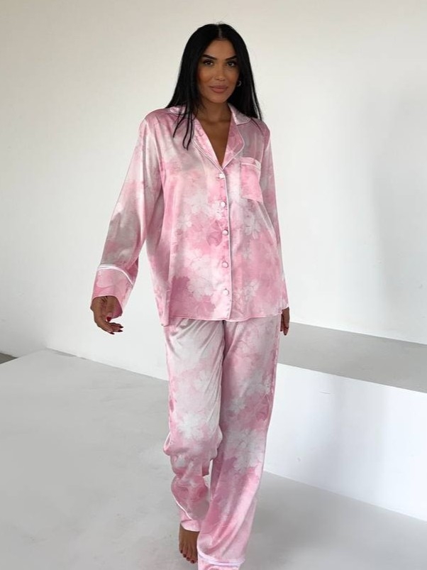 Set Pijama Dama 2 Piese Roz Floral - Delis - imagine 4