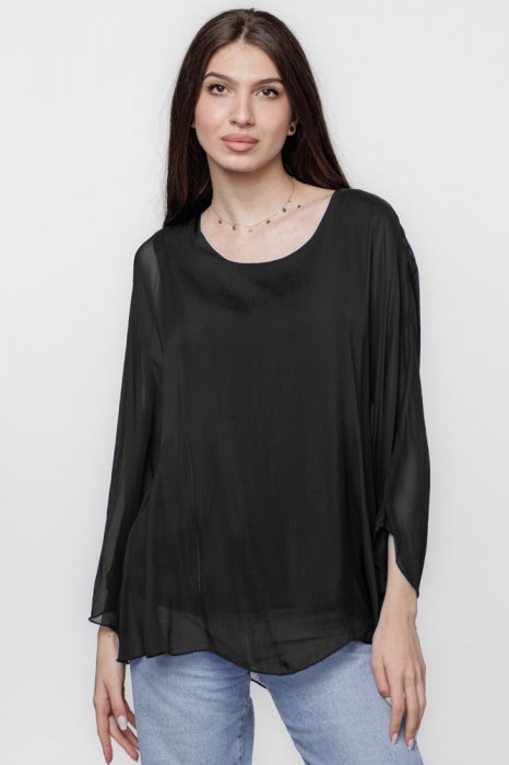 Bluza neagră mătase și vascoză Shopika | Eleganță confortabilă