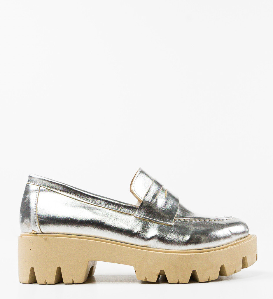 Pantofi Casual Dama Argintii Stil Modern - imagine 4