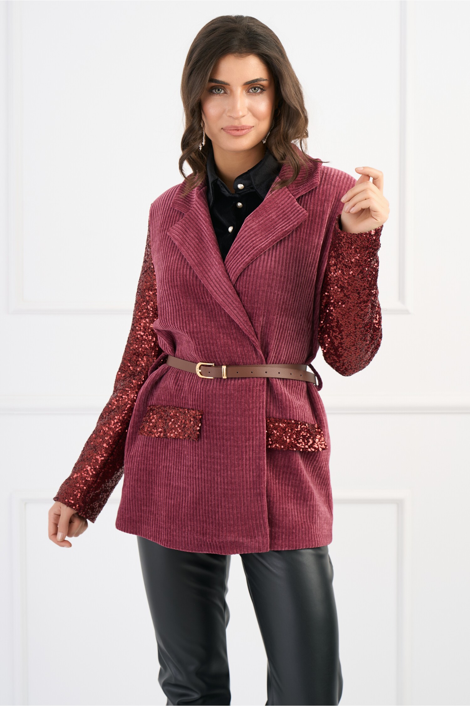 Sacou Velur Magenta cu Paiete - Look Elegant