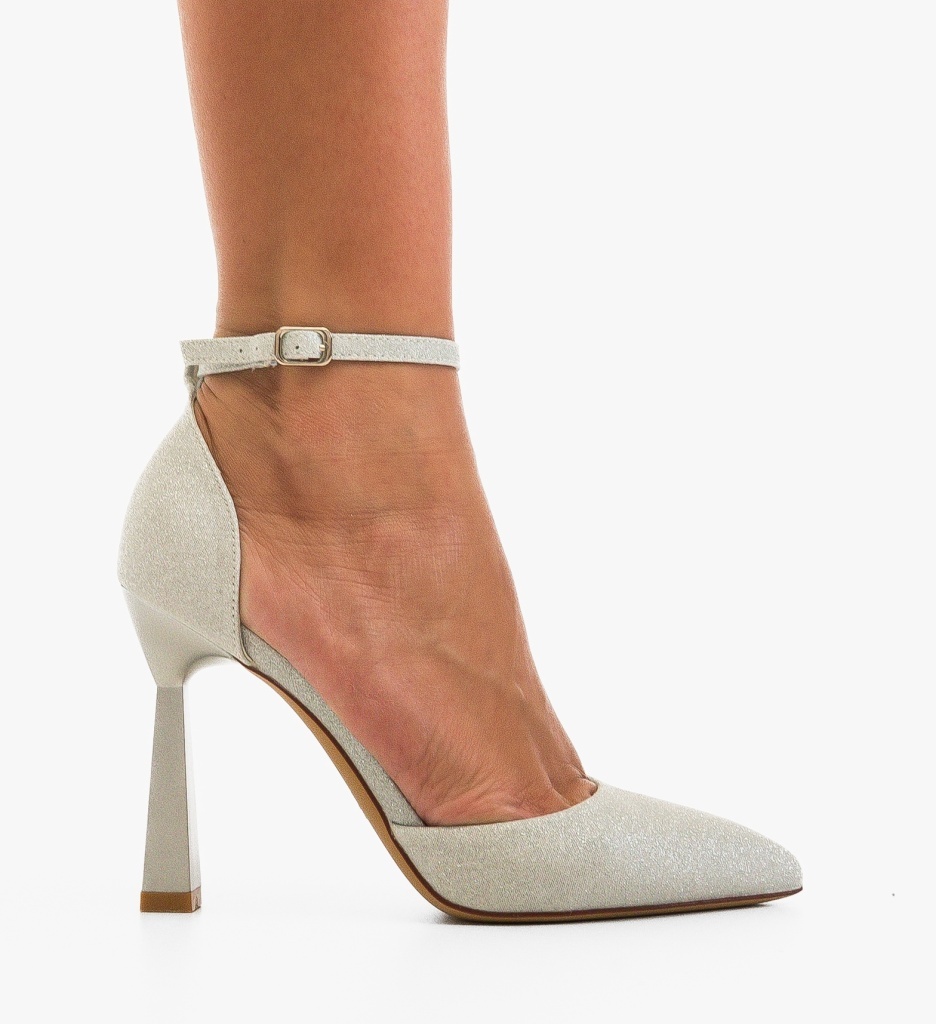 Pantofi Dama Trypho Argintii cu Toc Eleganți