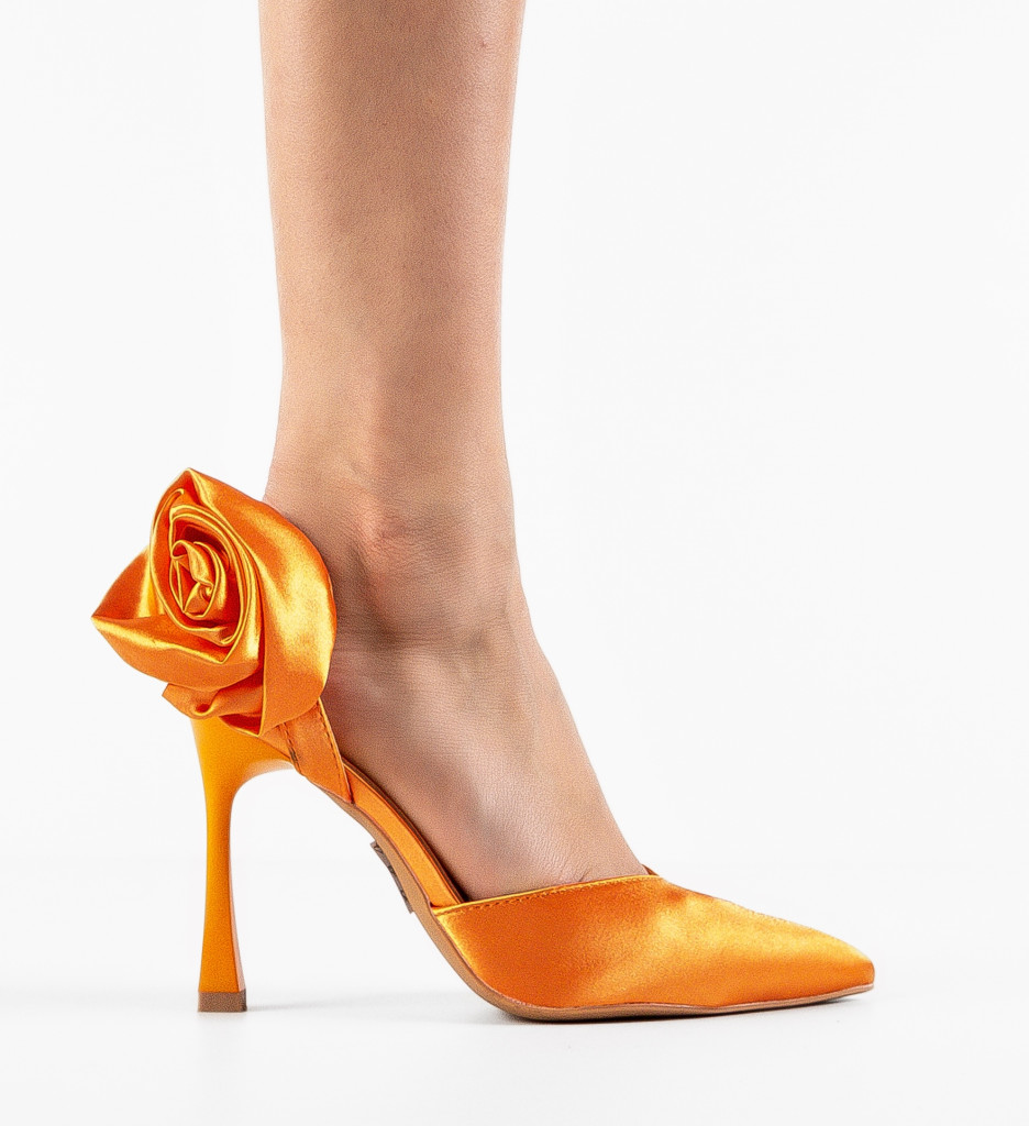 Pantofi Cory Portocalii cu Toc Eleganți - imagine 4