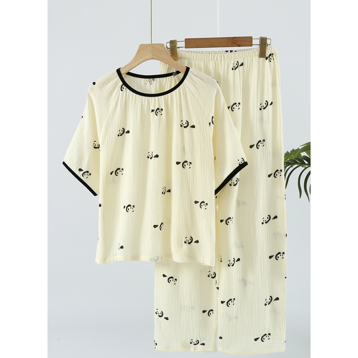 Pijama dama Panda Mood 2 piese bumbac, Delis PJ025 Bej - imagine 4