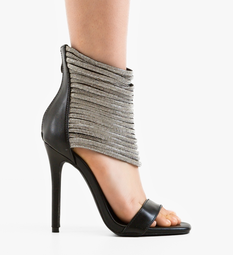 Sandale Dama Pone Negre Elegante cu Toc - imagine 4