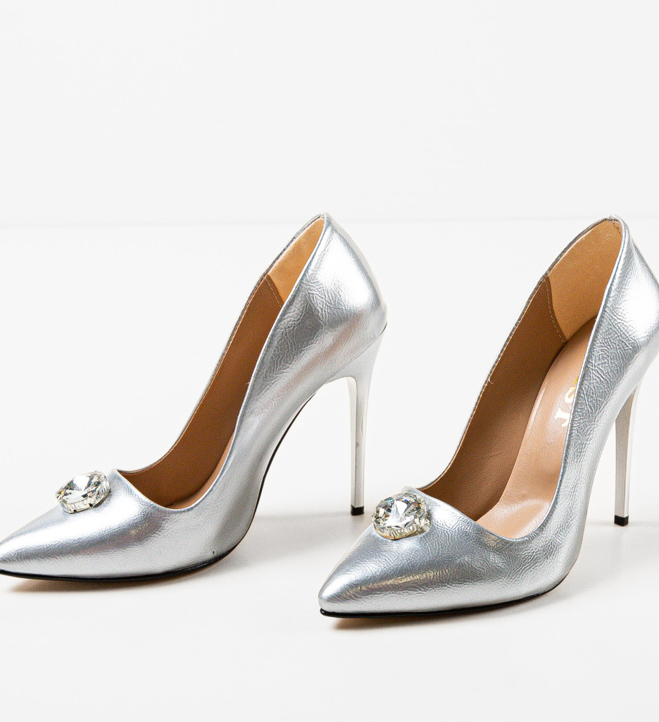 Pantofi cu Toc Alesyo Argintii - Eleganță - imagine 6