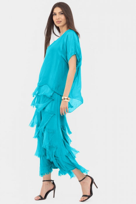 Rochie Shopika Albastru Azur Mătase & Vascoză