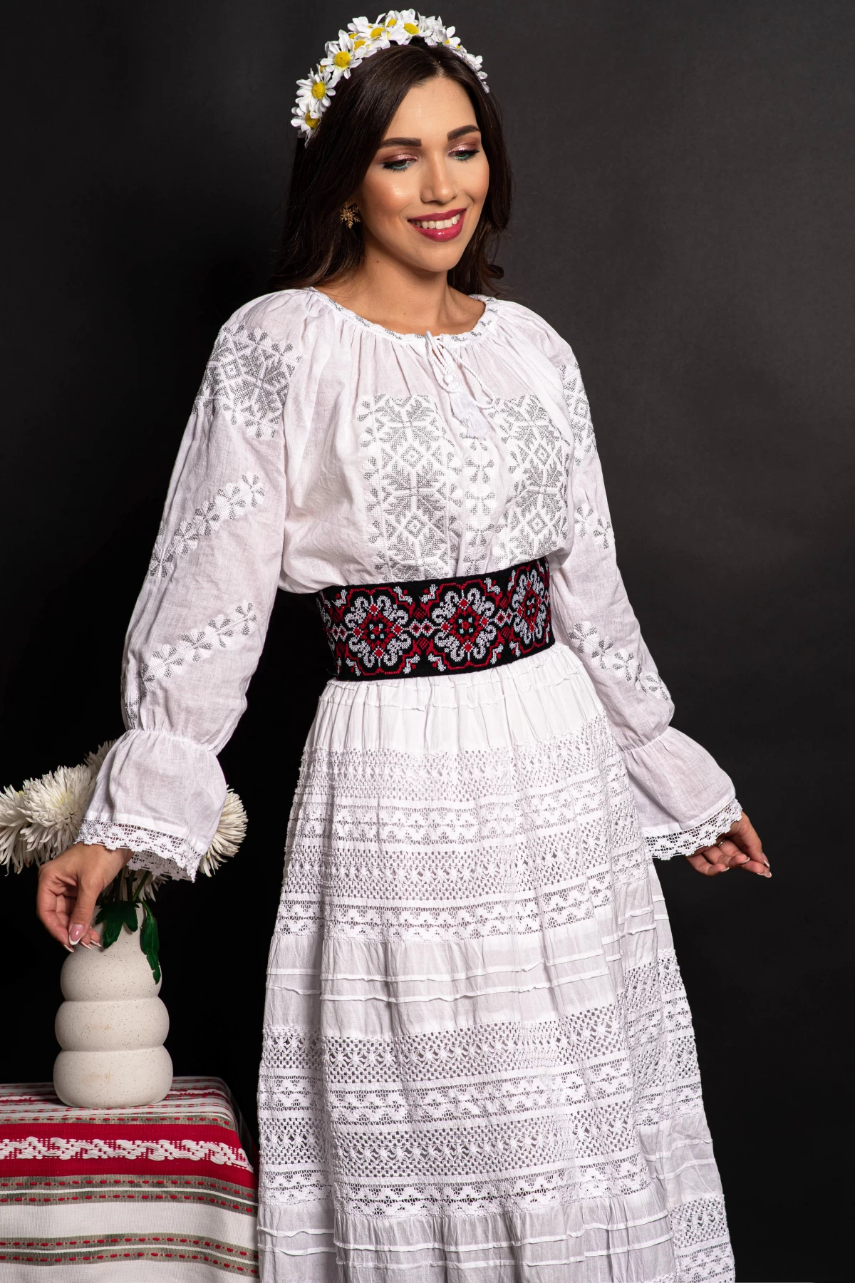 Ie Traditional Steluța | Bumbac cu Broderie Argintie