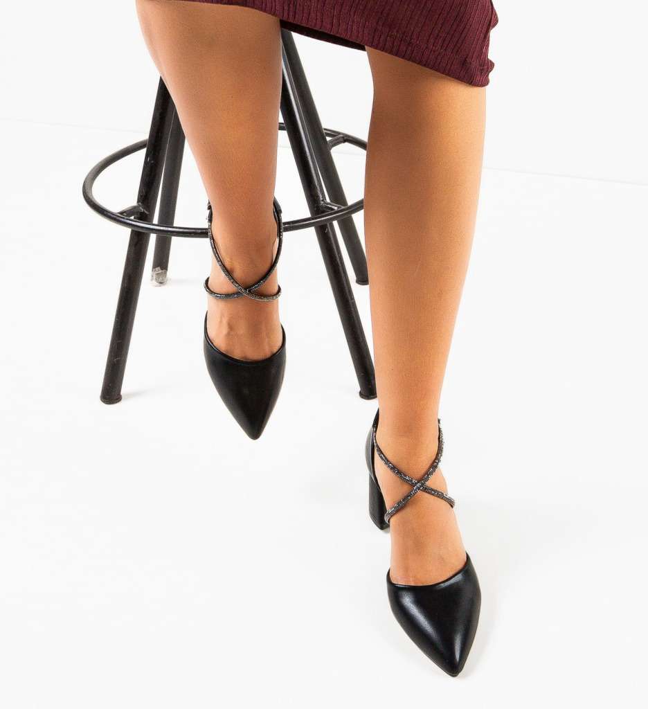 Pantofi Dama Dorol Negri Eleganți cu Toc - imagine 2