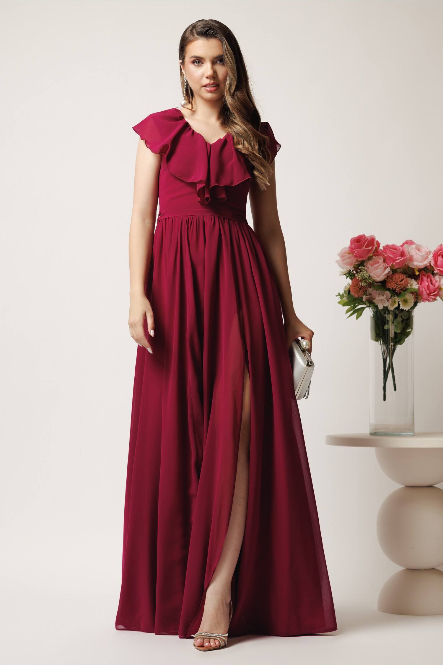 Rochie Ocazie Lunga Eleganta Bordo DY Fashion