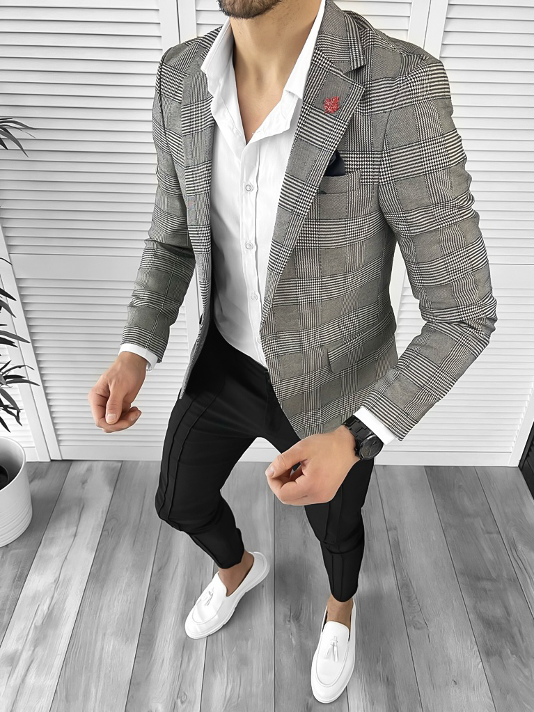 Sacou Barbati Slim Fit Carouri - Stil Elegant