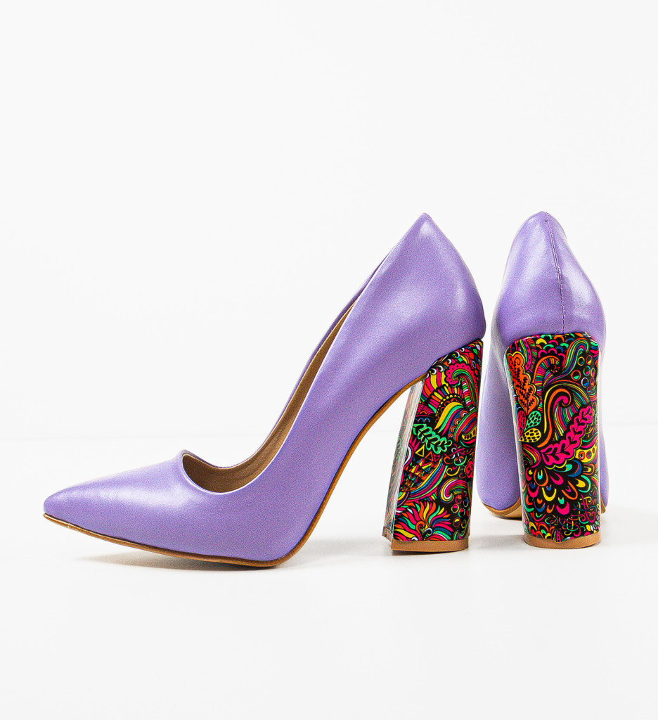 Pantofi dama Monina Mov cu toc elegant - imagine 6