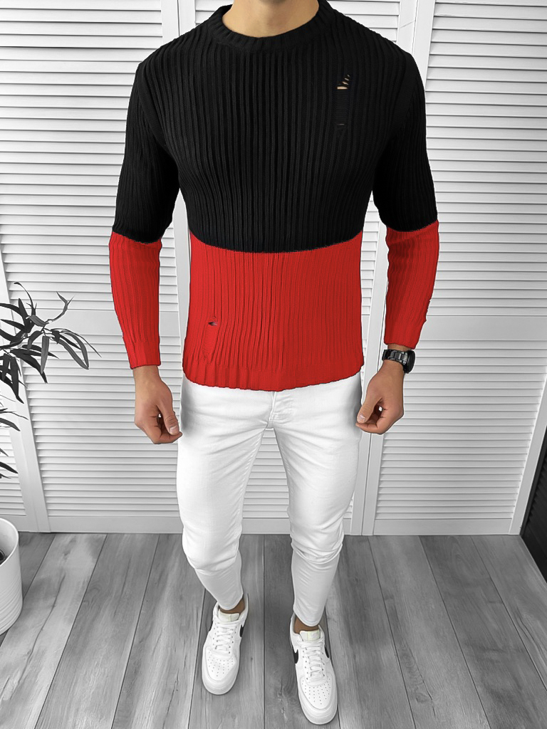 Pulover Bărbați Rosu Slim Fit Elegant