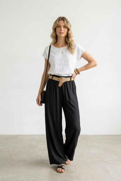 Pantaloni dama Tencel Rosa 99, talie elastica, Negri
