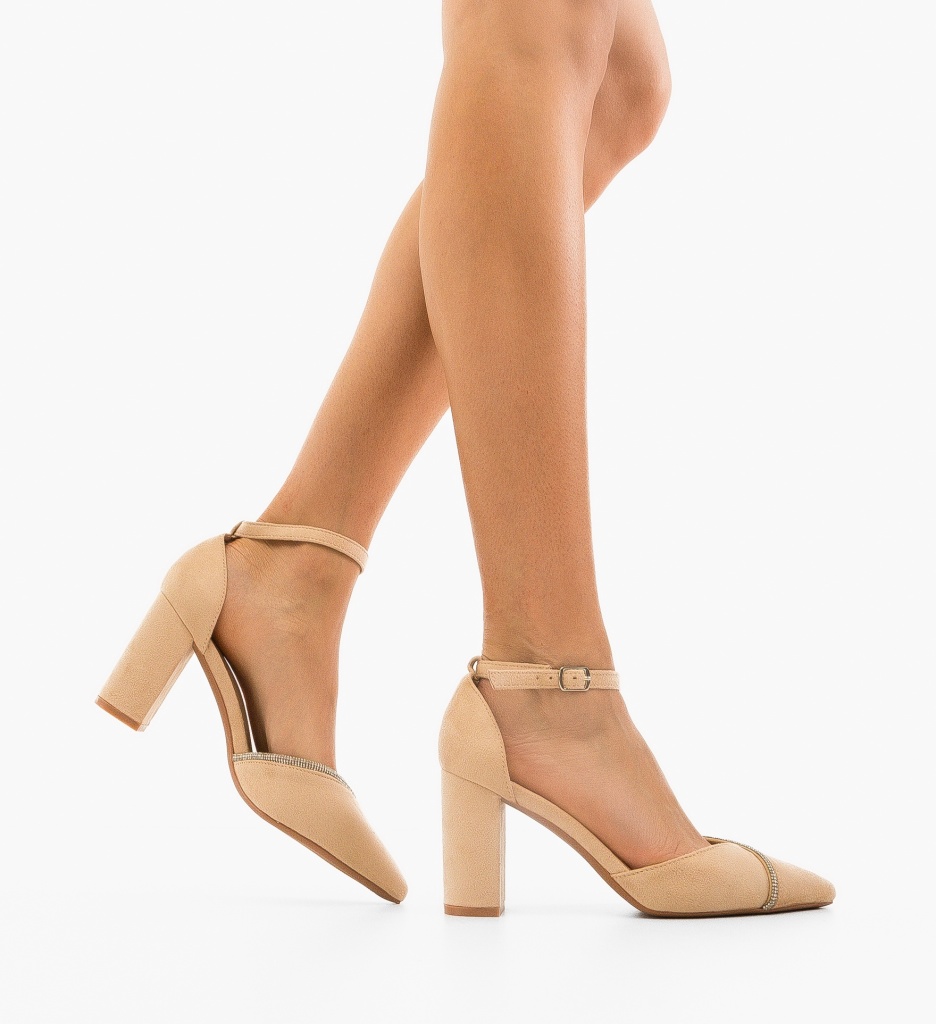 Pantofi Cemere Bej cu Toc Eleganți - imagine 2