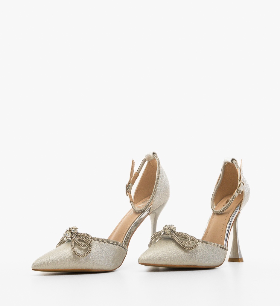 Pantofi Dama Entrange Argintii cu Toc Eleganți - imagine 4