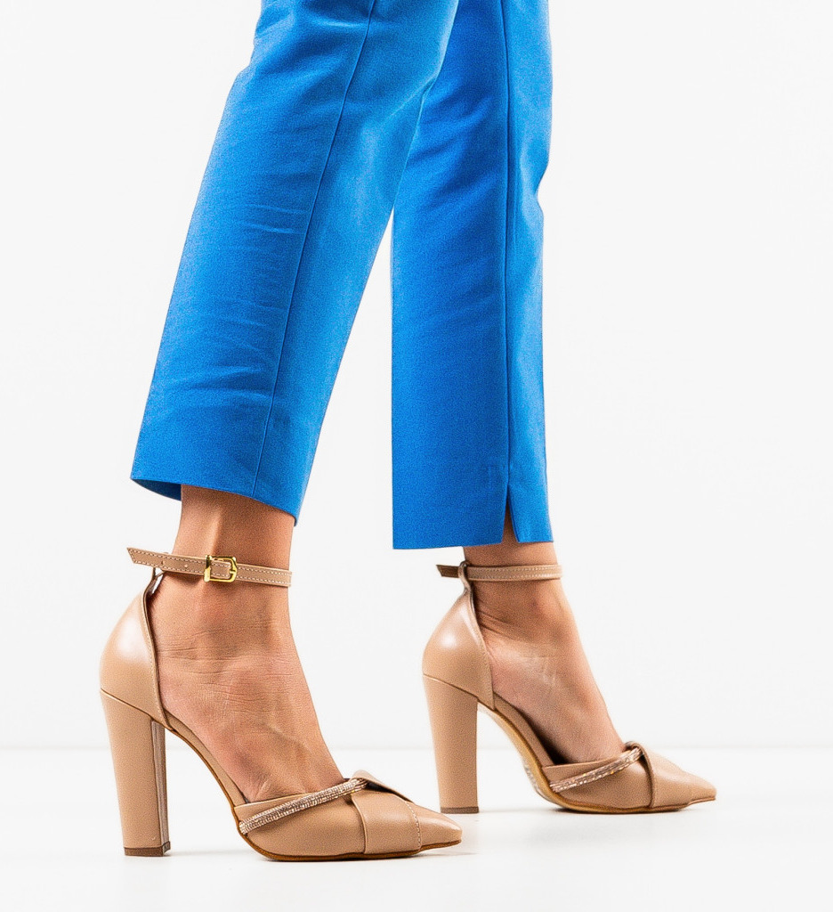 Pantofi dama Loryna Nude cu toc elegant - imagine 3