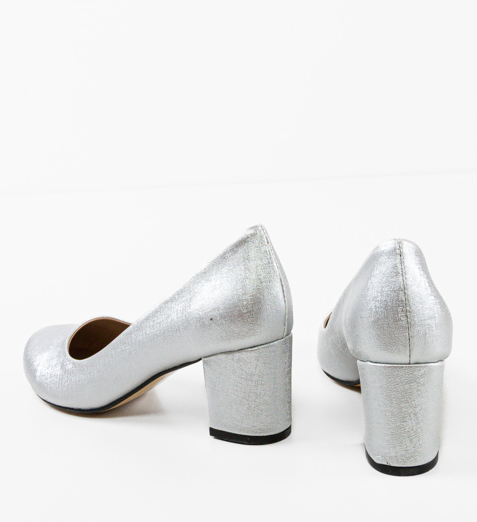 Pantofi Argintii cu Toc Elegant - imagine 10
