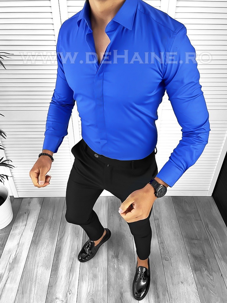 Camașă Bărbați Albastră Slim Fit Elegantă