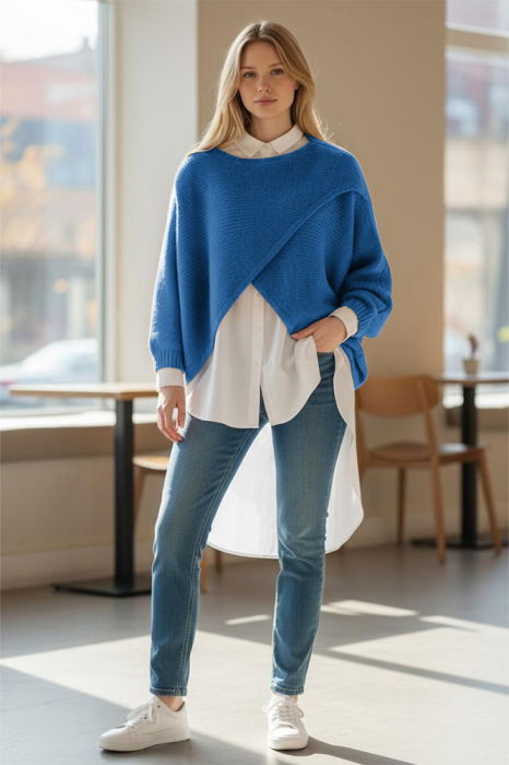 Pulover Poncho Asimetric cu Lână | Shopika