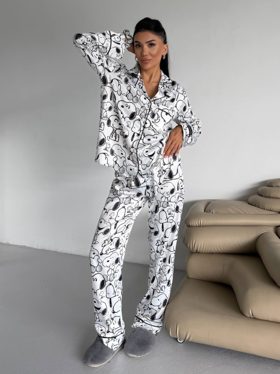 Set Pijama Dama Snoopy cu Nasturi - Delis - imagine 5