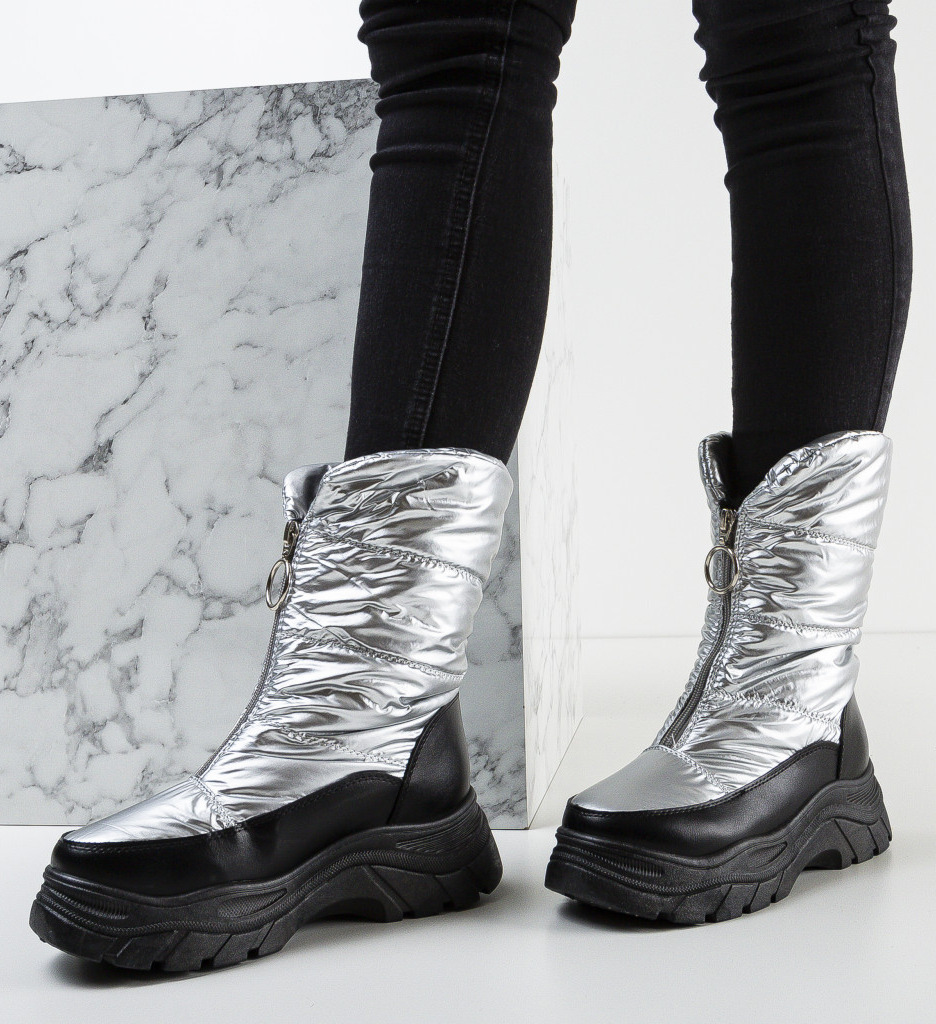 Ghete Dama Argintii Elegante de Ocazie - imagine 3