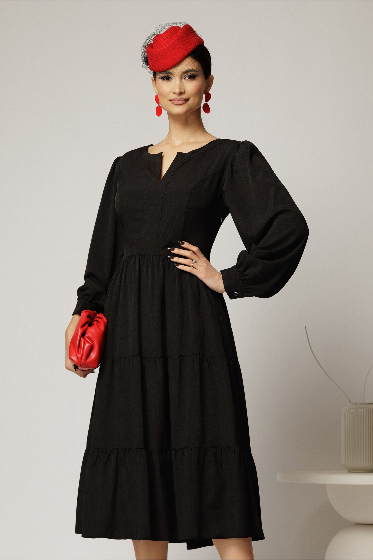 Rochie Midi Neagra Eleganta pentru Cununie Civila