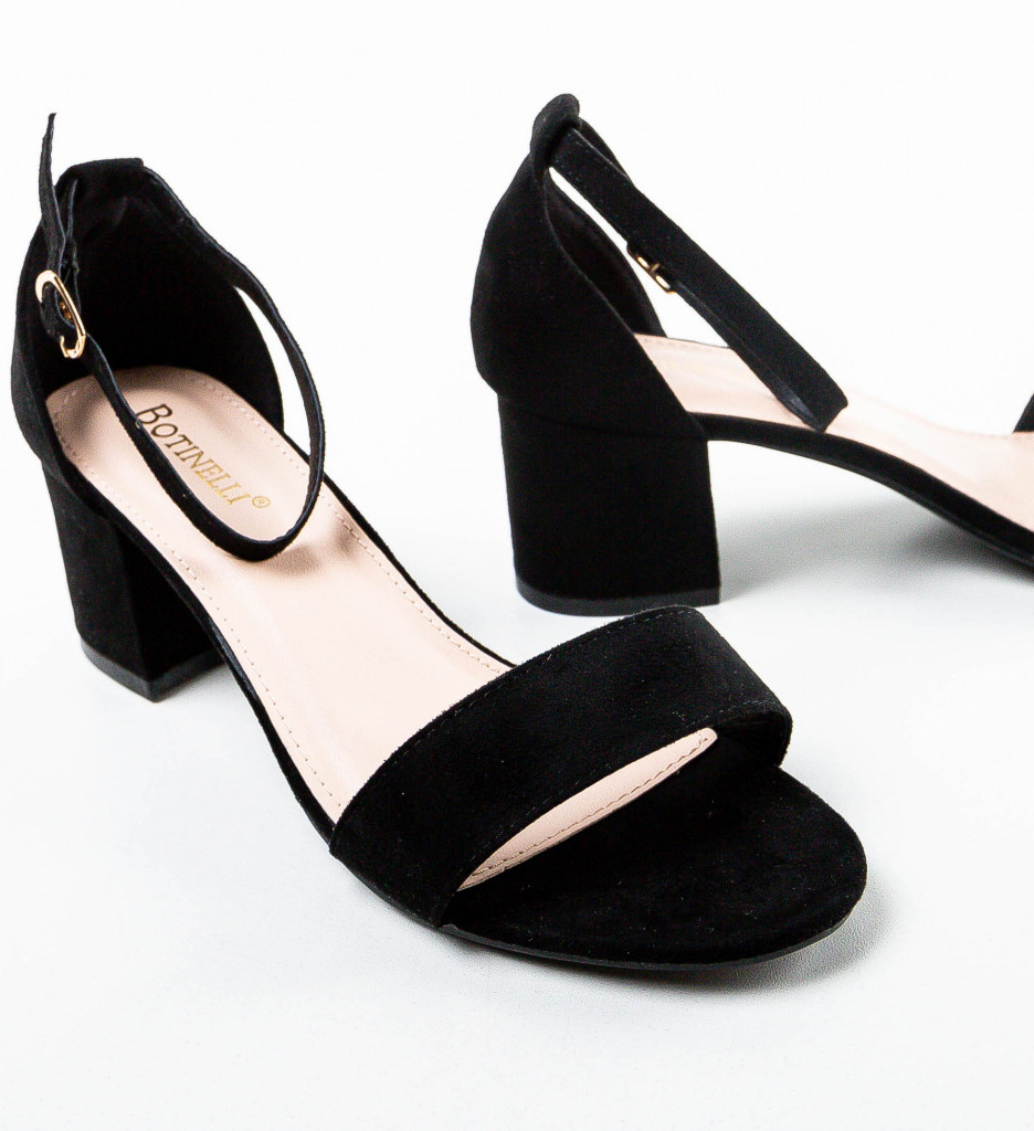 Sandale Banat Negre Elegante cu Toc - imagine 7