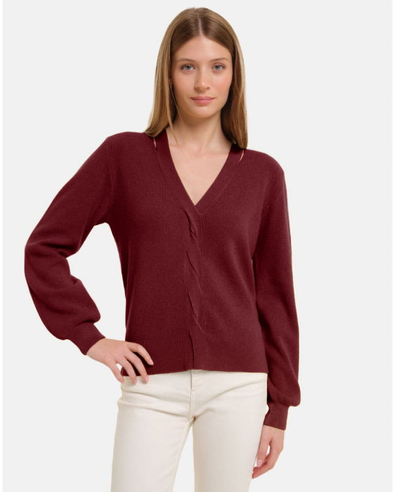Shopika Pulover Bordo cu Impletitură Decorativă