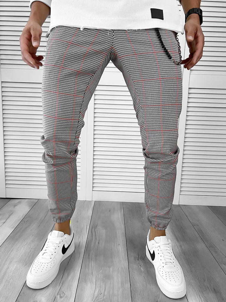 Pantaloni Casual Barbati în Carouri din Bumbac