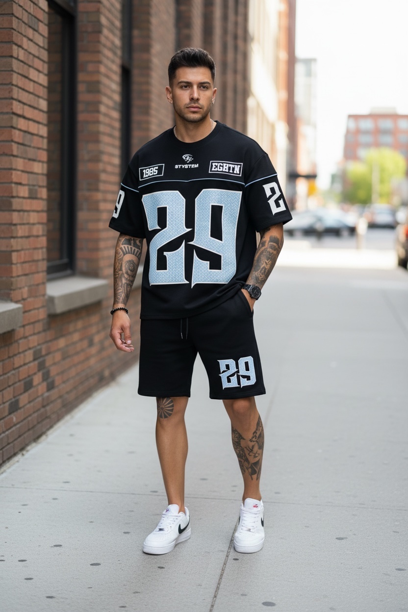 Compleu Vara Tricou + Pantaloni Negru Confortabil