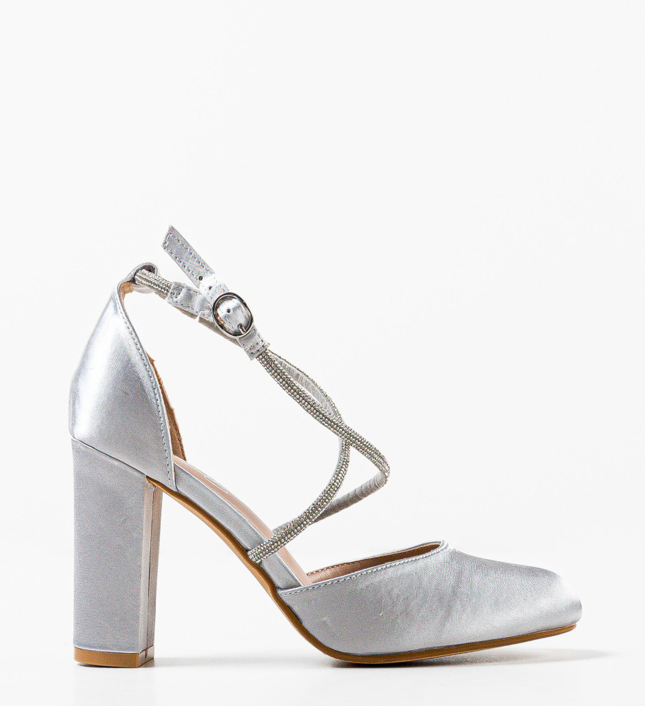 Pantofi dama Semnak Gri eleganți cu toc - imagine 5
