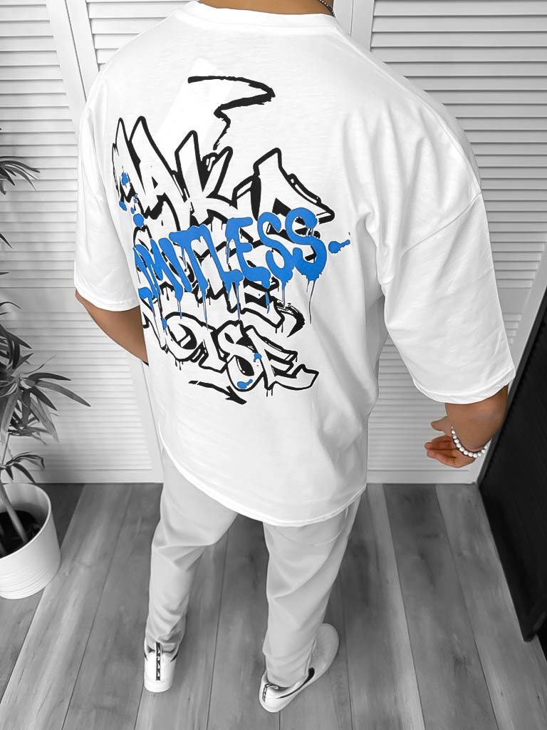 Tricou Bărbați Alb Oversize cu Imprimeu