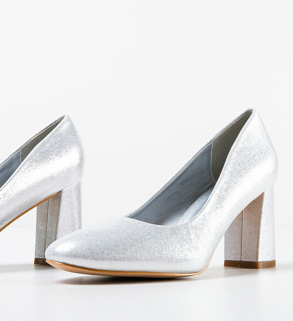Pantofi Dama Argintii cu Toc Eleganți Luber - imagine 6