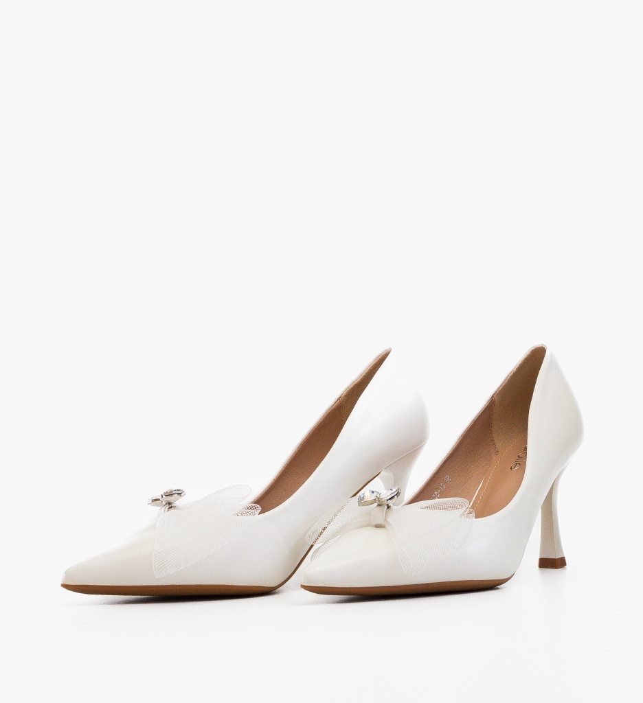 Pantofi Stiletto Dama Liama Albi Eleganți - imagine 3