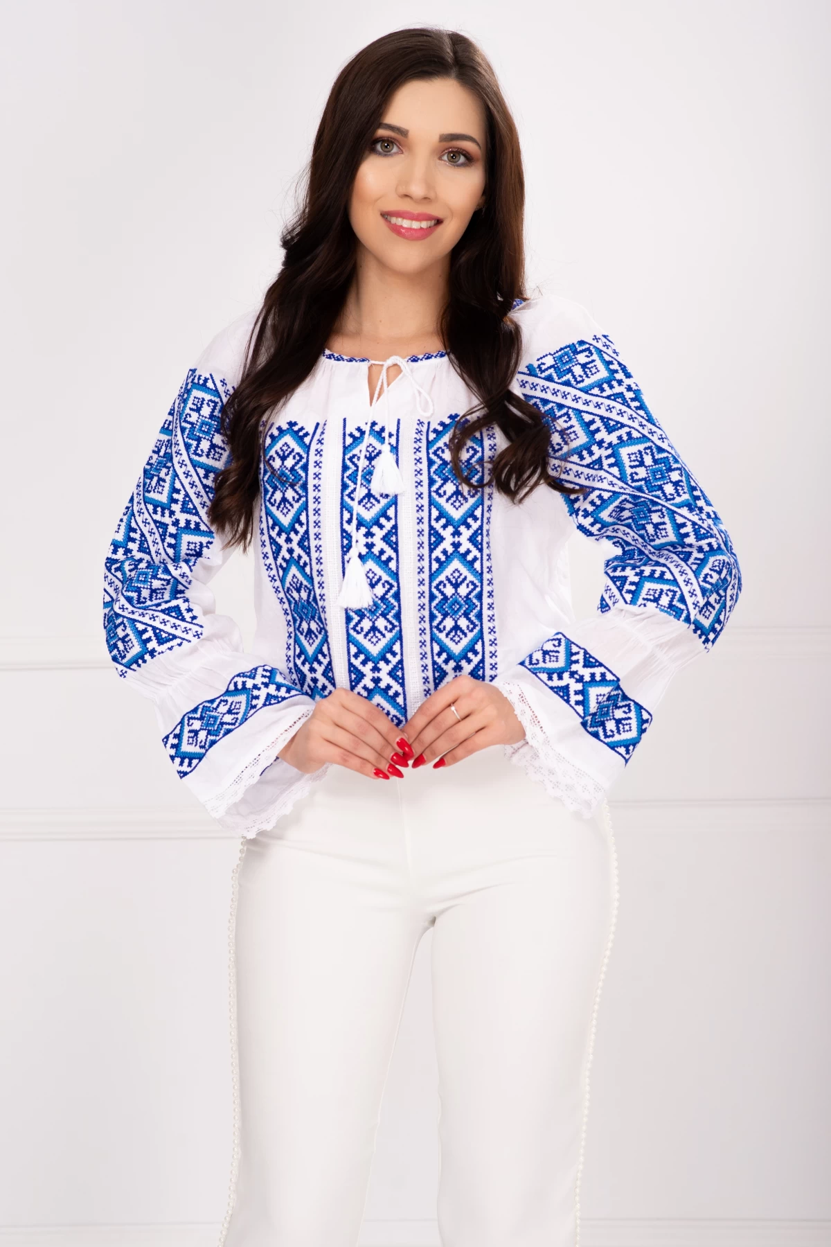 IE Traditional Greta | Broderie Albastru Royal 100% Bumbac - imagine 1
