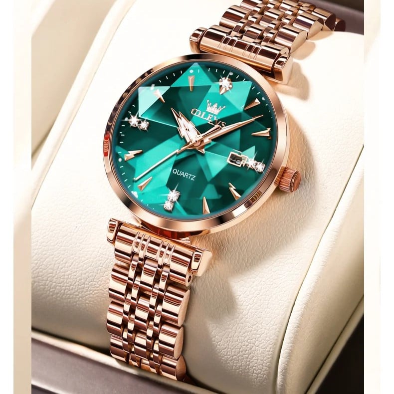 Ceas Olevs CS1647 Rose Gold Eleganță Verde - imagine 5