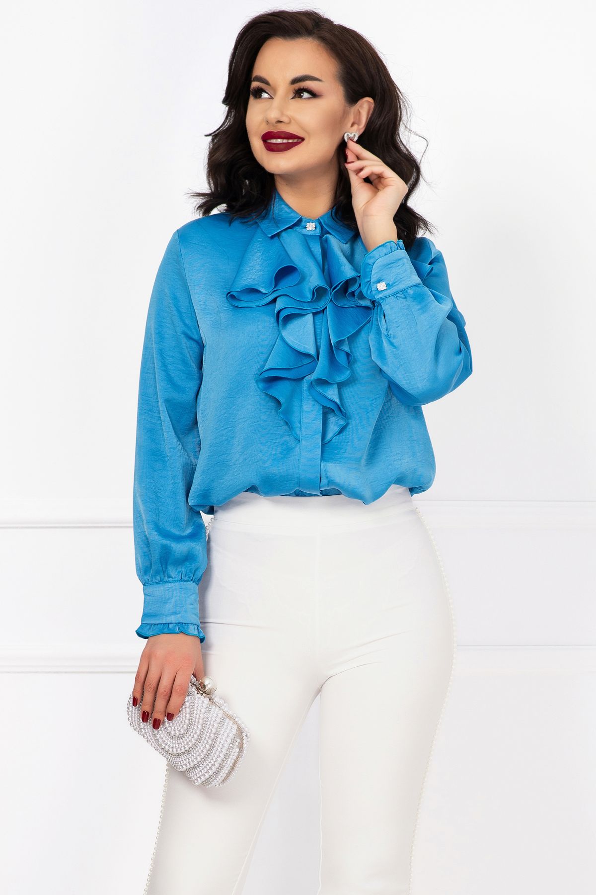 Cămăși Bleu Elegante Inpuff cu Jabou