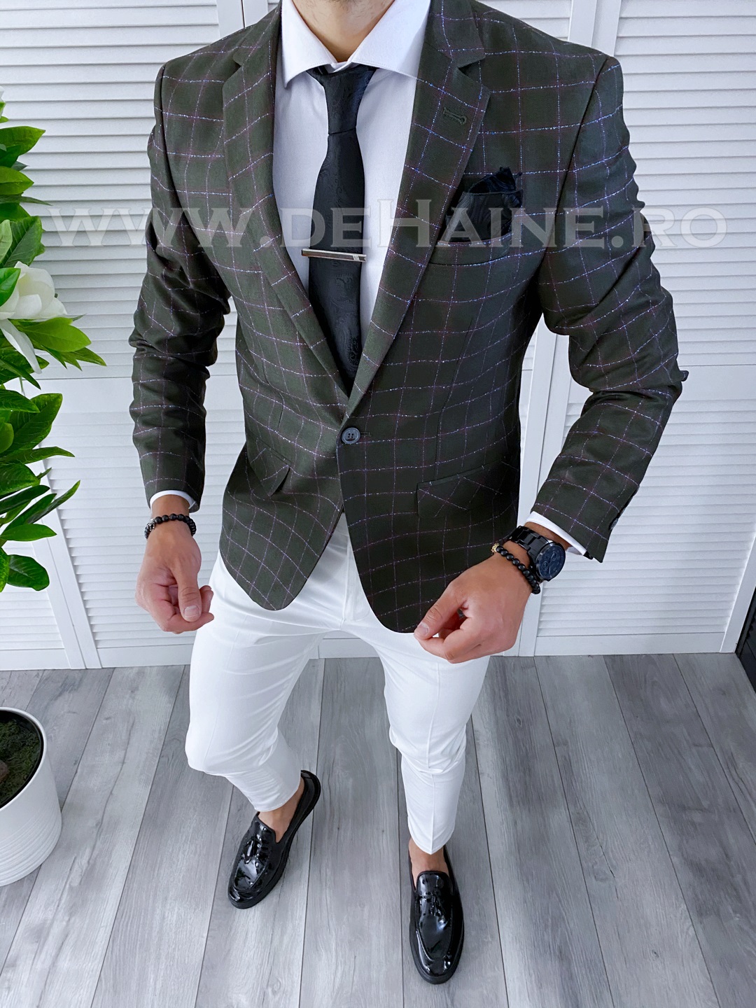 Sacou bărbați carouri slim fit elegant