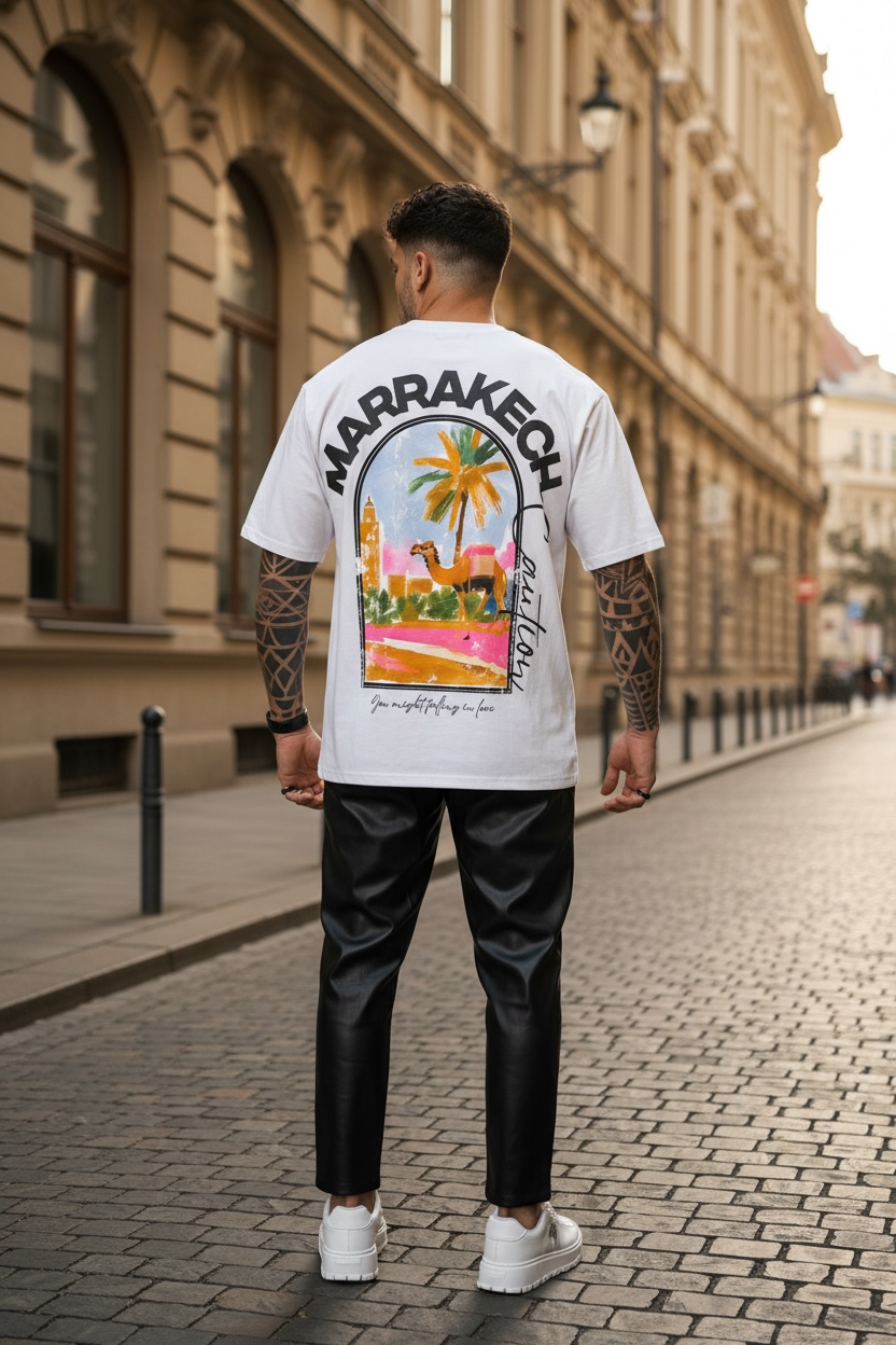 Tricou barbati alb cu imprimeu  oversize 1858 D3-1.3