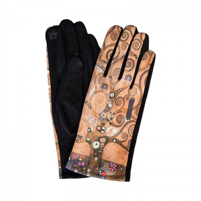 Manusi dama, textil cu imprimeu inspirat dupa Pomul Vietii - Gustav Klimt