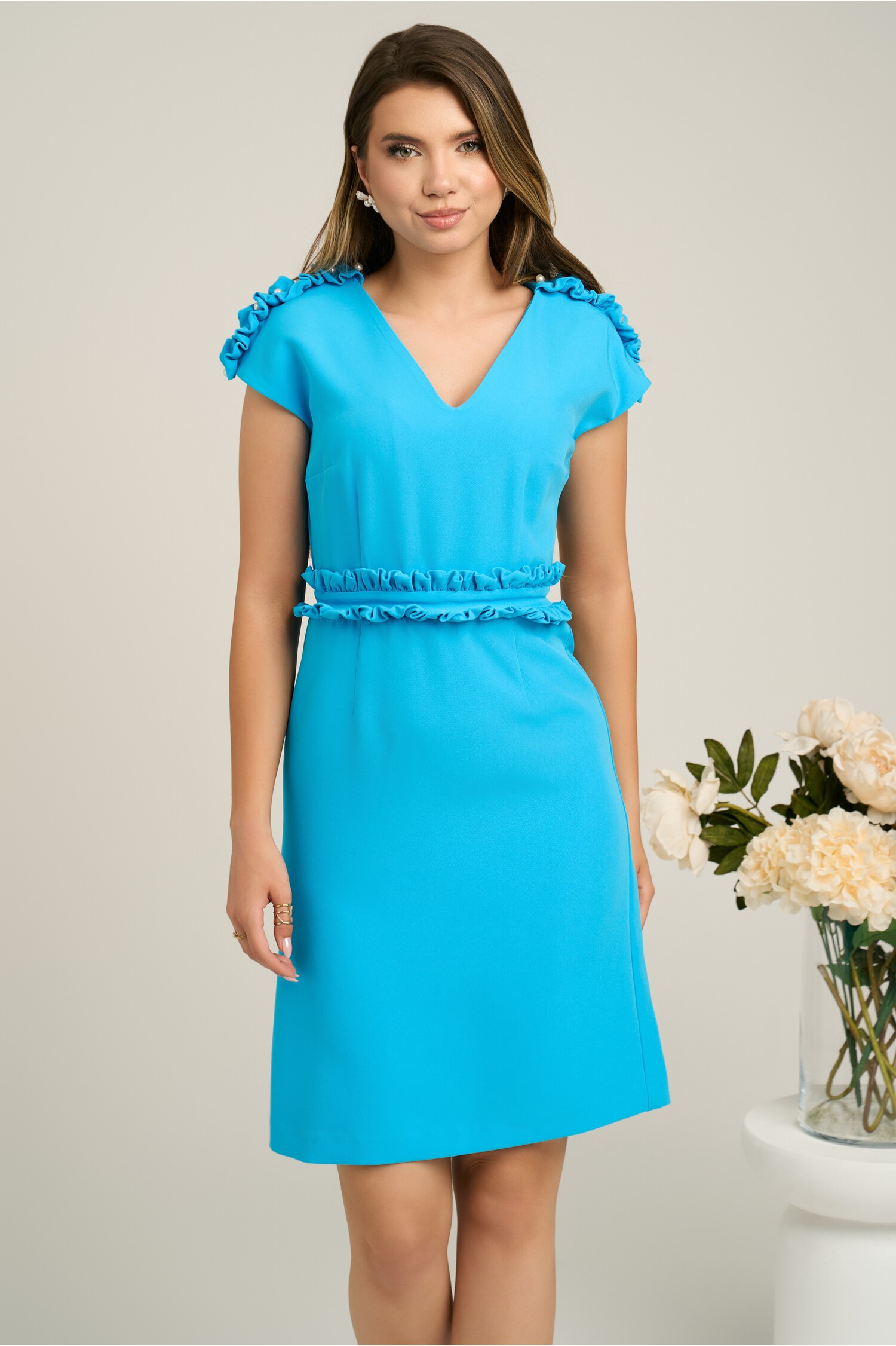 Rochie DY Fashion bleu elegantă cu volanase