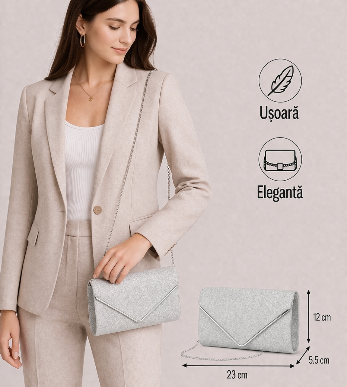 Geanta Ocazie Delis Ilithyia Argintiu - Elegantă - imagine 5