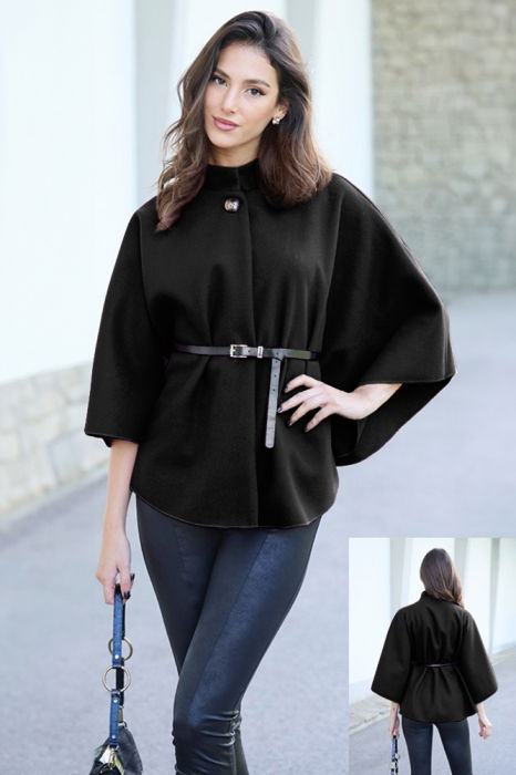 Jacheta Poncho Neagra Shopika - Stil Eleganta