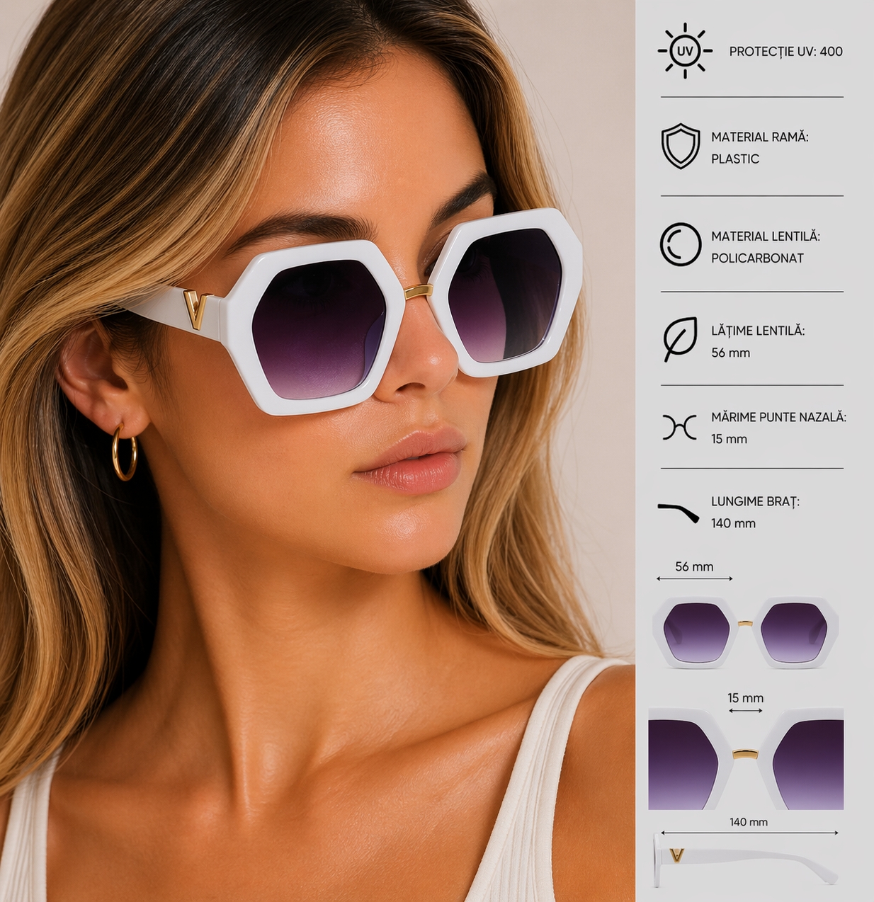 Ochelari Picadili SG102 Alb | Protecție UV400 - imagine 4