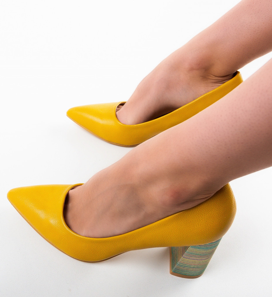 Pantofi Jaylen Galbeni cu Toc Eleganți - imagine 3